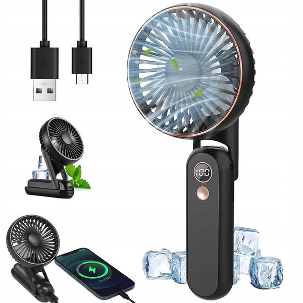 PRZENOŚNY WENTYLATOR RĘCZNY MINI WENTYLATOR USB 5 TRYBÓW 2000mAh zdjęcie 1