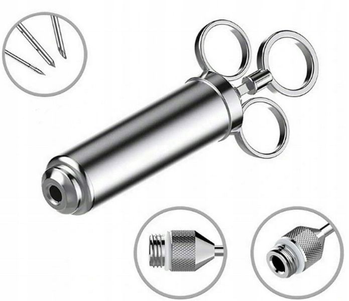 Strzykawka do PEKLOWANIA Natrysku Mięsa MARYNATĄ NASTRZYKIWARKA Stal 3 IGŁY zdjęcie 13