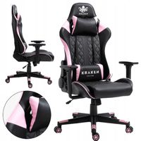 FOTEL GRACZA GAMINGOWY OBROTOWY NA KÓŁKACH DO BIURA BIUROWY RÓŻOWY ECOSKÓRA