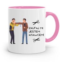 Kubek Różowy Krawca Krawcowej Zaufaj Mi Z Nadrukiem Ze Zdjęciem