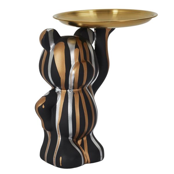 Figurka Deco Bear z tacą czarna zdjęcie 1