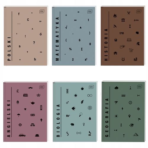 Komplet 6 szt Brulion tematyczny A5 zeszyty przedmiotowy TWARDA OKŁ zestaw na Arena.pl