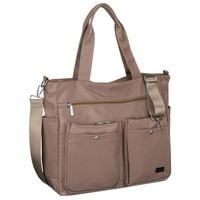 beżowa torba damska z przegrodą na laptopa wykonana z poliestru - peterson