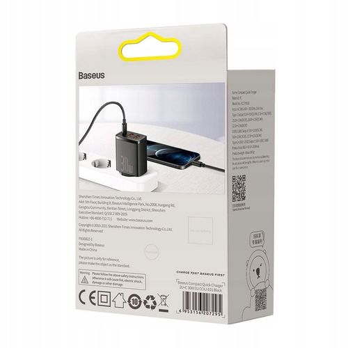 BASEUS SZYBKA ŁADOWARKA SIECIOWA DO TELEFONU USB USB-C TYP-C AFC QC 3.0 30W na Arena.pl