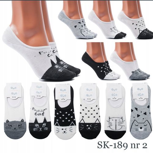 6x STOPKI DAMSKIE BAWEŁNIANE KOLOROWE SKARPETKI SILIKON WESOŁE WZORY na Arena.pl