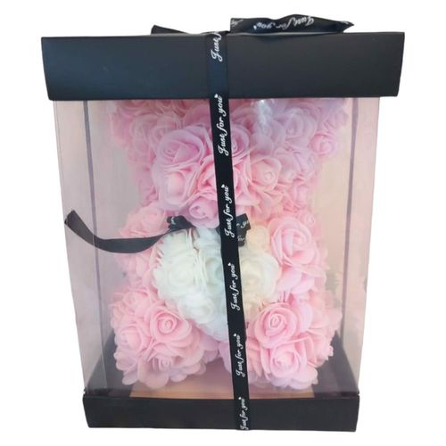 Miś z Różyczek z Białym Serduszkiem Różowy 25 cm na Arena.pl