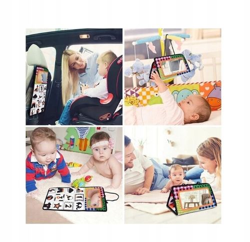 DUŻA KSIĄŻECZKA SENSORYCZNA Z LUSTERKIEM KONTRASTOWA MIĘKKA NAUKA WIDZENIA na Arena.pl