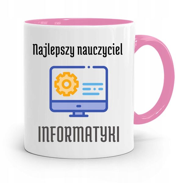 Kubek Różowy Na Dzień Nauczyciela Informatyki Z Nadrukiem Ze Zdjęciem zdjęcie 1
