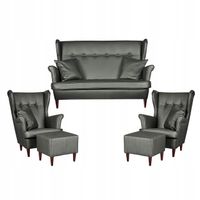 Zestaw wypoczynkowy mebli uszak Eko skóra sofa fotele pufy  komplet