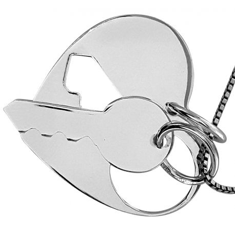 SREBRNY WISIOREK DLA DWOJGA SERCE Z WYCIĘTYM KLUCZYKIEM PRÓBA SREBRA 925 GRAWER GRATIS zdjęcie 2