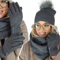 zimowy KOMPLET damski CZAPKA + KOMIN + RĘKAWICZKI DOTYKOWE CIEPŁY POLSKI