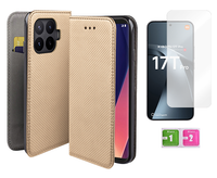Etui z klapką do XIAOMI 17T PRO 5G smart magnet złoty case + szkło na ekran