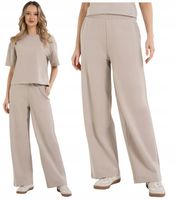 Dresowe Spodnie Damskie Szeroka Nogawka Luźne Wysoki Stan SZARE MORAJ L