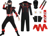 Strój BLACK NINJA GWIAZDA 116/122+NUNCHAKU SHURIKEN 7 el