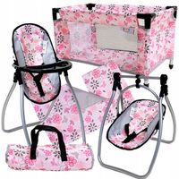 ZESTAW dla lalek ŁÓŻECZKO + KRZESEŁKO DO KARMIENIA + HUŚTAWKA dla lalki