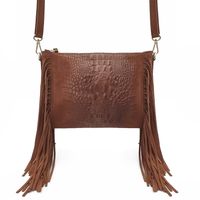 VERA PELLE torebka zamszowa listonoszka boho z frędzlami V001 brązowa