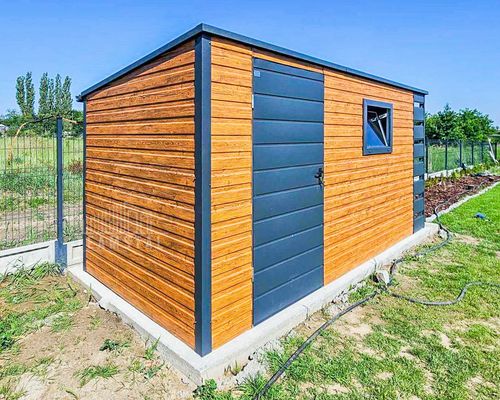 Schowek - Domek ogrodowy 4x2 + wiata 0,5m Drzwi Okno  dach spad w tył TS745 na Arena.pl