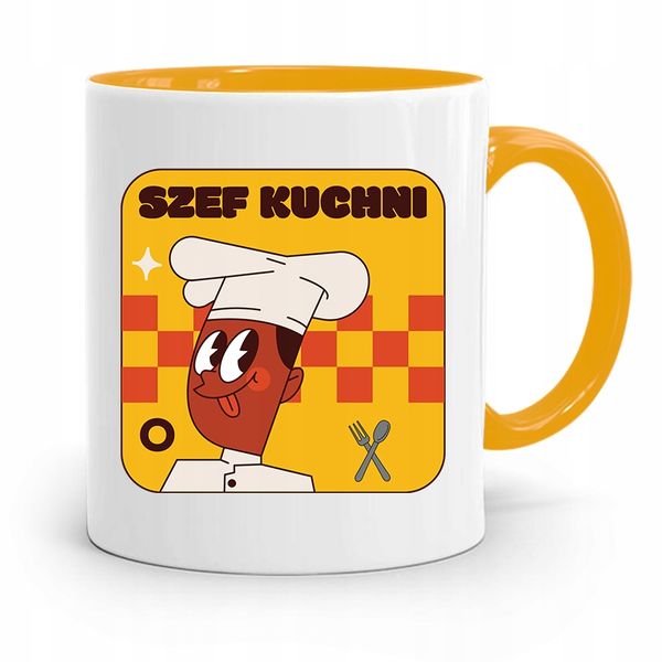 Kubek Żółty Dla Kucharza Kucharki Szef Kuchni Z Nadrukiem Ze Zdjęciem zdjęcie 1