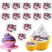 OPŁATEK na BABECZKI MUFFINKI zestaw na urodziny 12szt- PIES RASA SHIH TZU