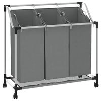 Kosz na pranie z kółkami 3 przegrody szary
