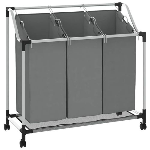 Kosz na pranie z kółkami 3 przegrody szary na Arena.pl