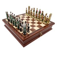 WŁOSKI ZESTAW FIGURKI SZACHOWE METAL RZYMIANIE VS BARBARZYŃCY + SZACHOWNICA
