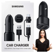 Ładowarka Samochodowa Samsung EP-L1100 2x USB Fast Charge + Kabel Combo