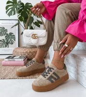 Beżowe Skórzane Sneakersy Na Platformie Filippo 41