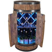 Szafka barowa beczka drewniana minibar z drzwiczkami stojak whisky LED RGB