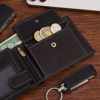 Mały  portfel męski ze skóry nubuk Wild Tiger - ciemnobrązowy