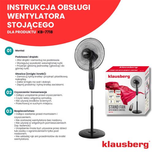 wentylator wiatrak podłogowy z pilotem klausberg kb-7718 na Arena.pl