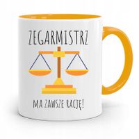 Kubek Żółty Dla Zegarmistrza Ma Zawsze Rację Z Nadrukiem Ze Zdjęciem