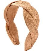 Damska szeroka pleciona słomkowa opaska Boho beżowa