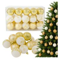 BOMBKI CHOINKOWE ZESTAW BOMBEK NA ŚWIĘTA 30 SZT NIETŁUKĄCE BIAŁO-ZŁOTE
