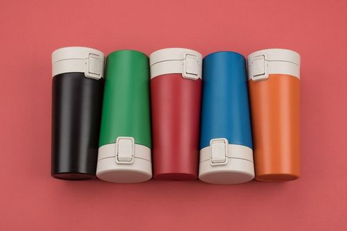 KUBEK TERMICZNY STAR 350 ML NIEBIESKI z blokadą i sitkiem do herbaty na Arena.pl