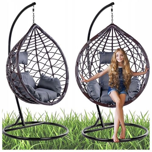 FOTEL OGRODOWY WISZĄCY KOKON DUŻY KOSZ VEGAS Z PODSTAWĄ PODUSZKA SZARA na Arena.pl