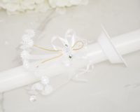 Biały stroik na świece do komunii, chrztu SS-01