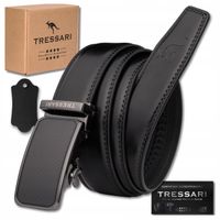 Męski Pasek TRESSARI czarny automat elegancki spodni 100% naturalna skóra
