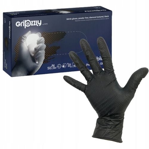 Rękawiczki robocze NITRYLOWE czarne AQL 1.5 GRIPZZLY Black r.L 50 szt. na Arena.pl