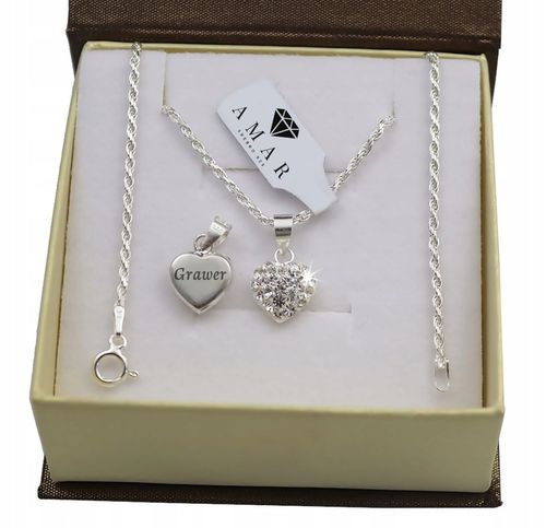 SREBRNY PEŁNY ŁAŃCUSZEK DAMSKI KORDEL SERCE PR. 925 + GRAWER GRATIS na Arena.pl