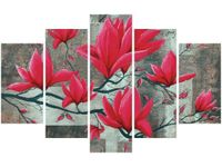 70 100CM OBRAZ 5 ELEM FUKSJOWA MAGNOLIA DRUK PŁÓTNO