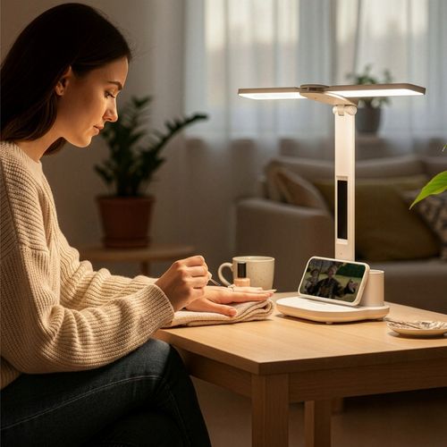 LAMPKA NA BIURKO LED PODWÓJNA BIURKOWA ZEGAR ORGANIZER TEMPERATURA na Arena.pl