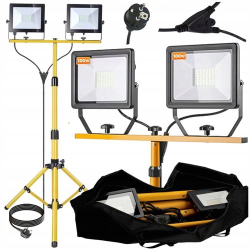 Halogen Naświetlacz LED 2x100W + Statyw Budowlany Z Wtyczką 230V Pokrowiec na Arena.pl