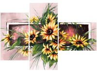 100CM 80 OBRAZ 3 ELEM SŁONECZNIKI KORALU ŚCIENNY