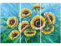 60 90CM OBRAZ 3 ELEM SŁONECZNIKI NIEBIESKIM DRUK PŁÓTNO RAMA