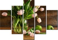 70 100CM OBRAZ 5 ELEM PUDROWY TULIPAN DRUK PŁÓTNO