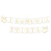 Baner komunijny I Komunia Święta biało złoty 250 cm