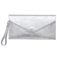 VERA PELLE torebka skórzana kopertówka listonoszka z paskiem V646 srebrna