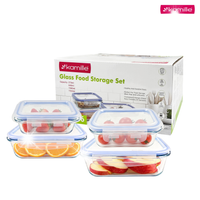 4x LUNCHBOX SZKLANE POJEMNIKI NA ŻYWNOŚĆ ŻAROODPORNE ZESTAW