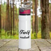 Bidon sportowy z Twoim nadrukiem - biały z czerwoną wstawką 750 ml